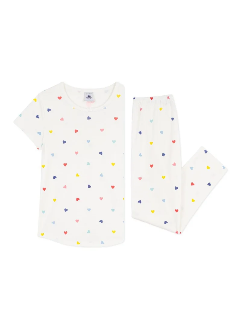 بيتي باتو Children's short-sleeved long-leg heart patterned cotton pyjamas